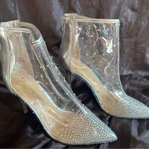 Thalia Sodi Clear and Gold Studded Booties